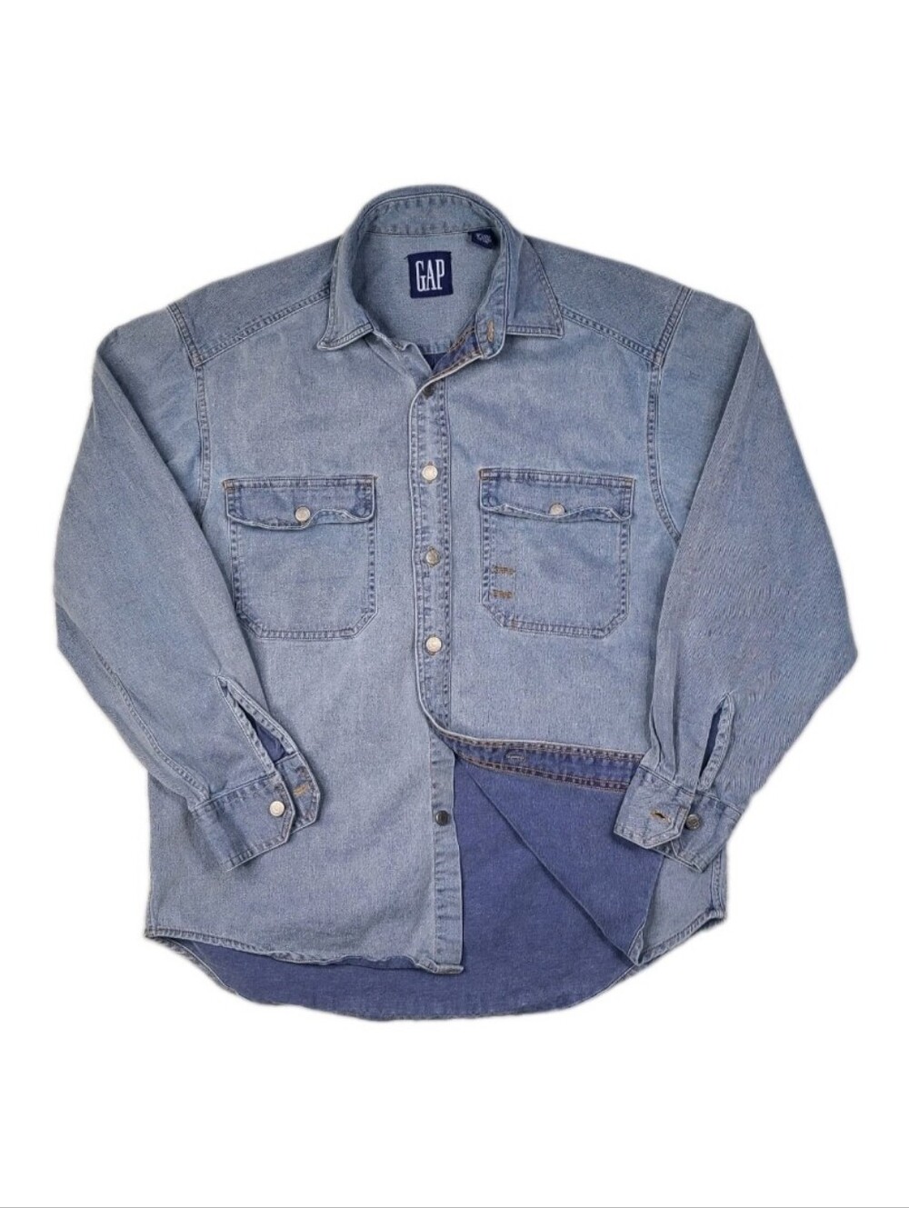 Vintage GAP Denim Button Up Shirt Mens Medium Blue Long Sleeve Big Button Y2K